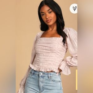 Lulu's Blush Ruched Long Sleeve Crop Top